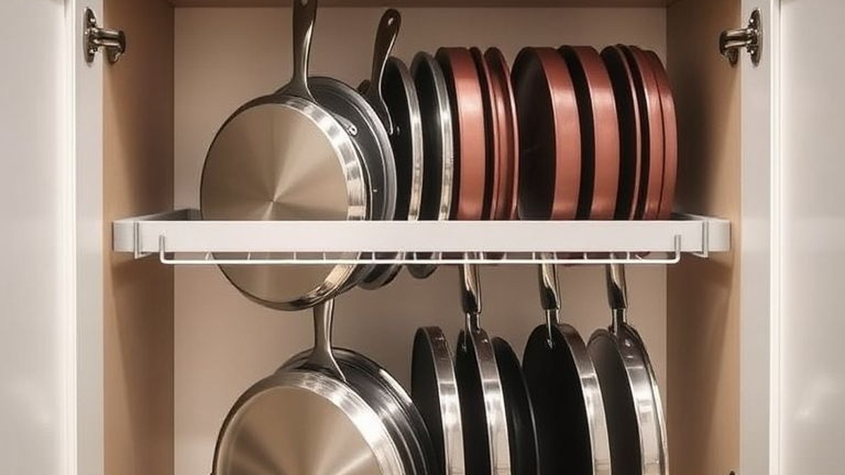 pan and pot lid organizer rack for deep cabinets