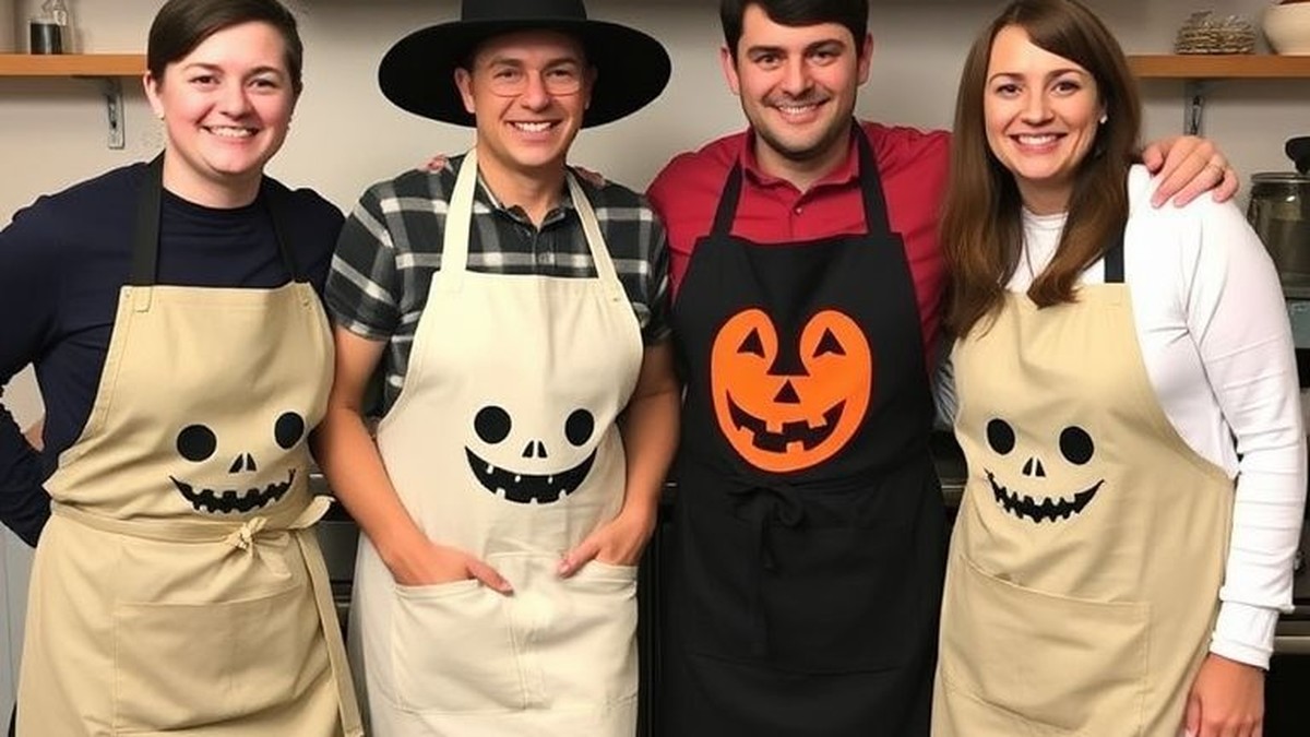 funny halloween baking crew matching aprons