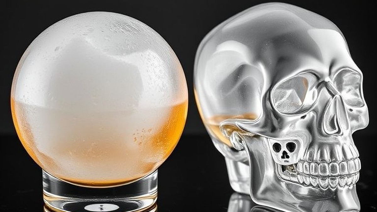 large sphere vs skull ice mold for whiskey drinks
