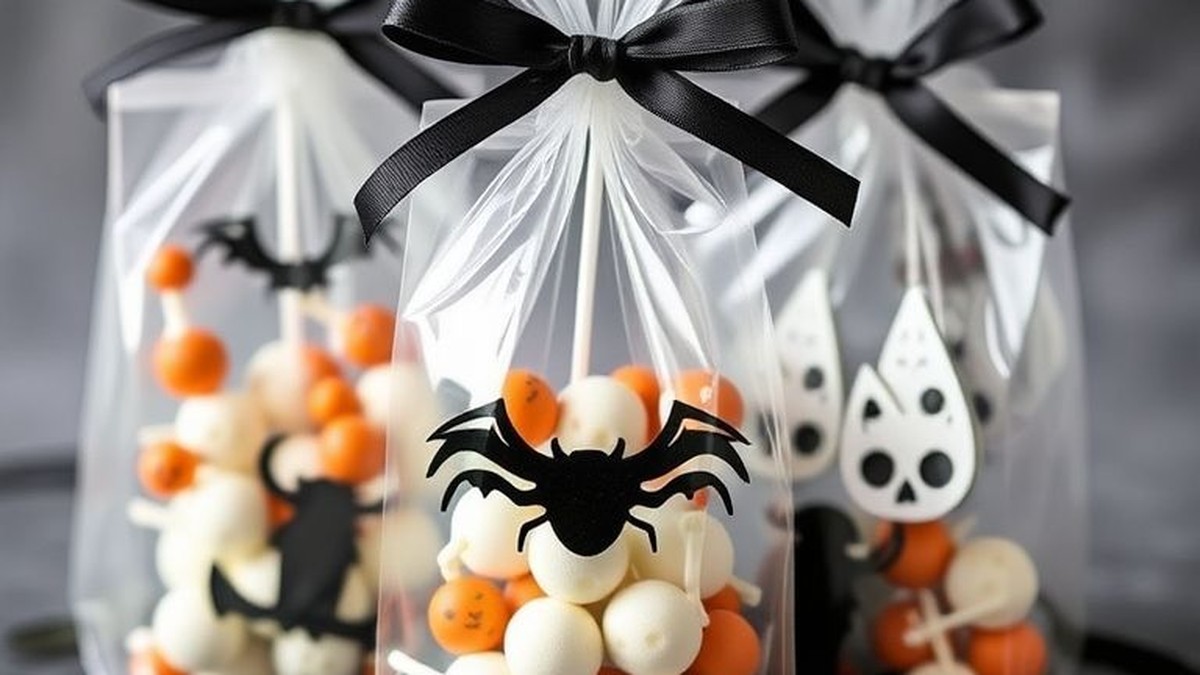 spooky themed cellophane bags and ribbons for treats