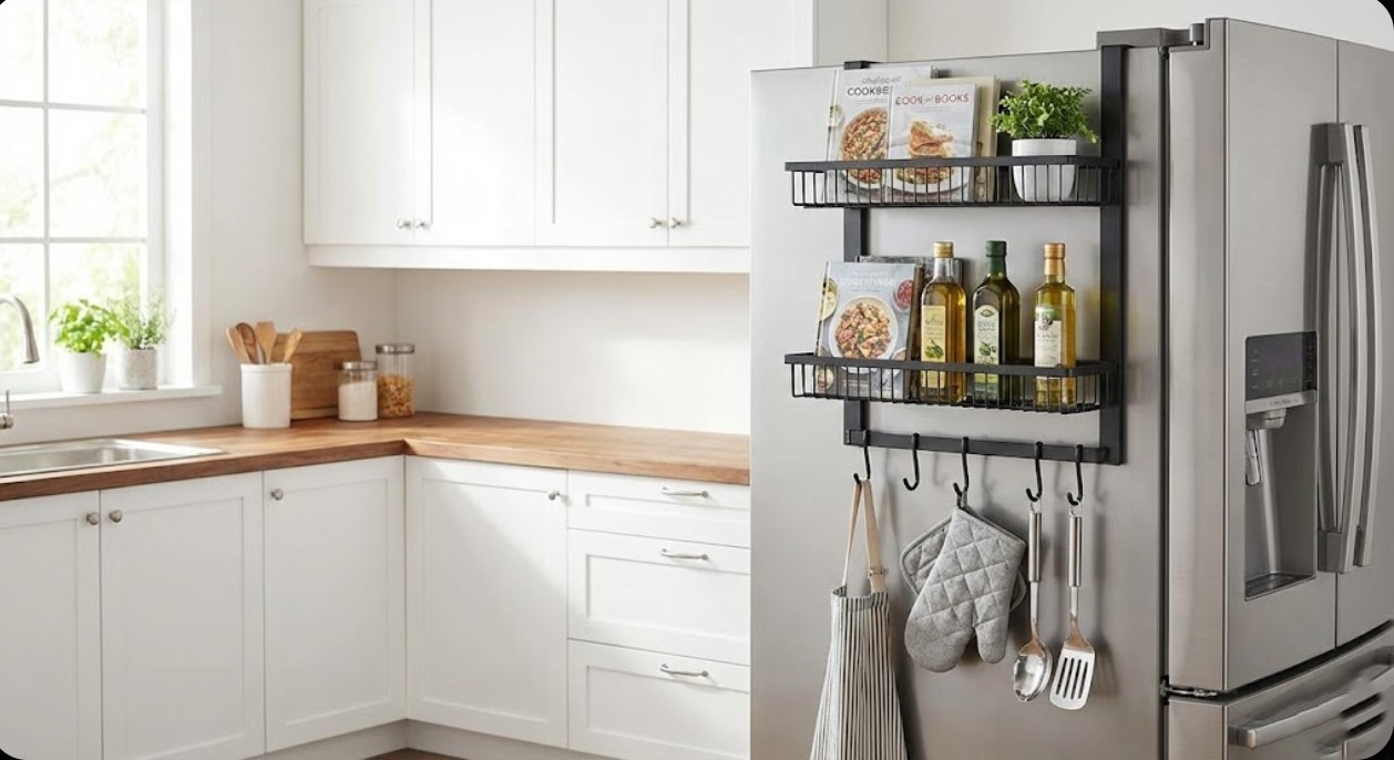 best over the fridge organizer with hooks and shelves