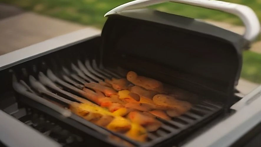 Gas grill with several burners cooking vegetables at different temperatures