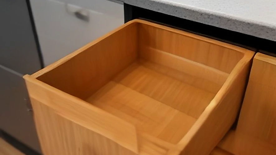 Comparison of bamboo drawer organizer and plastic drawer insert inside kitchen drawers