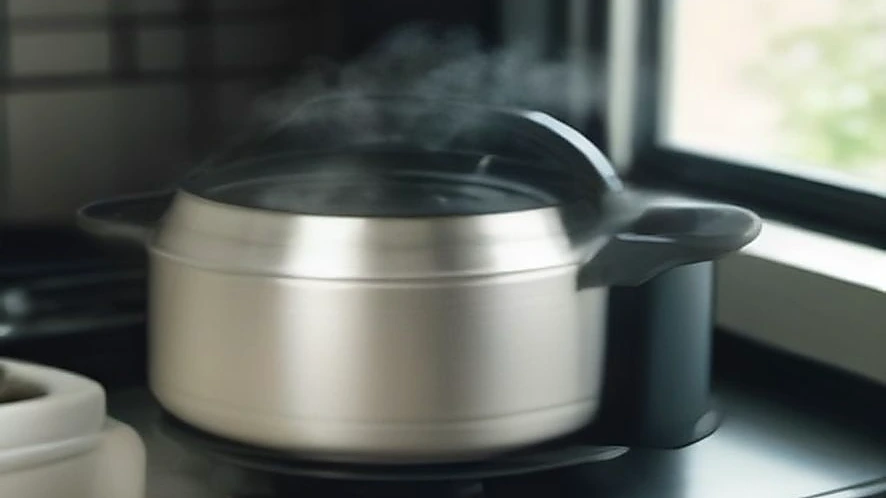 electric egg boiler steaming eggs beside a pot boiling eggs on stove