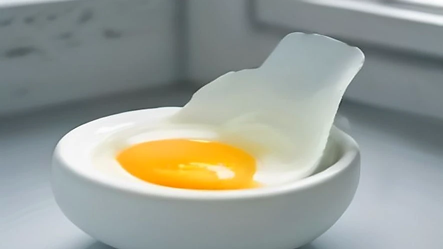 Egg separator showing egg white draining while yolk remains suspended