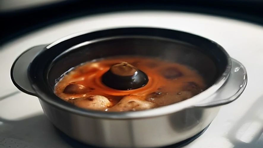 stovetop kettle on gas stove with whistle releasing steam