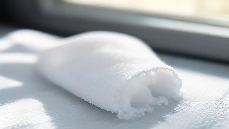 Magnified view comparing natural cotton fibres and synthetic split microfiber strands