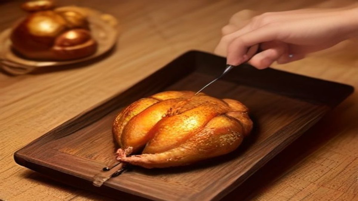 Meat thermometer in a roast chicken
