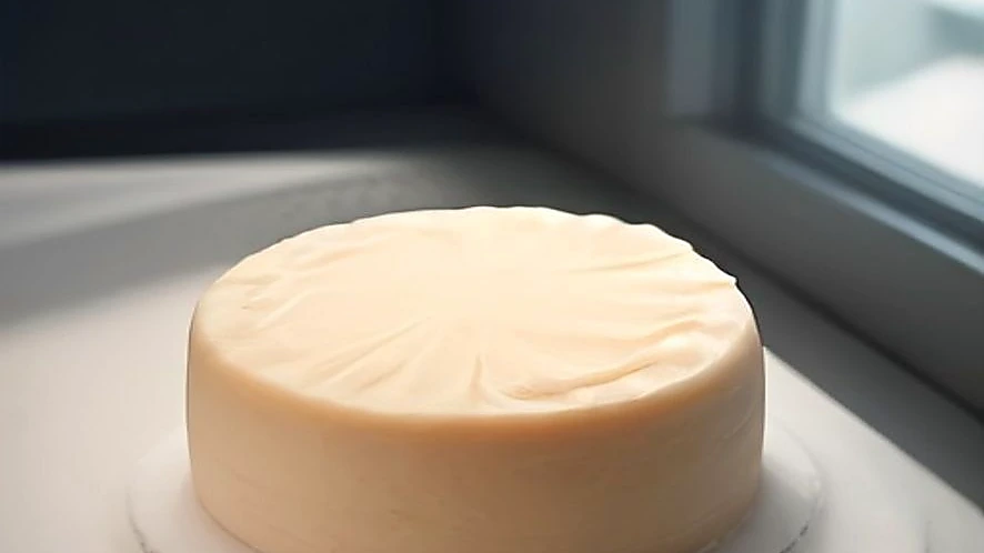 Icing spatula smoothing frosting on cake surface