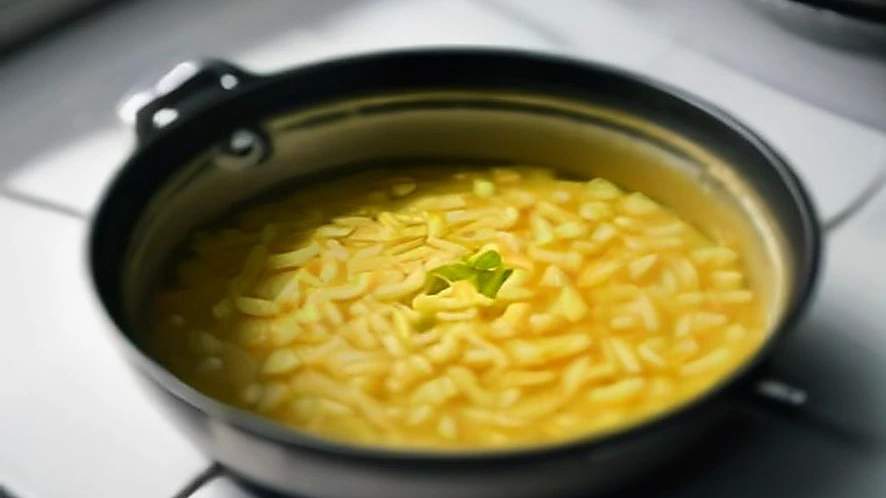 Colander with holes draining boiling water from cooked pasta