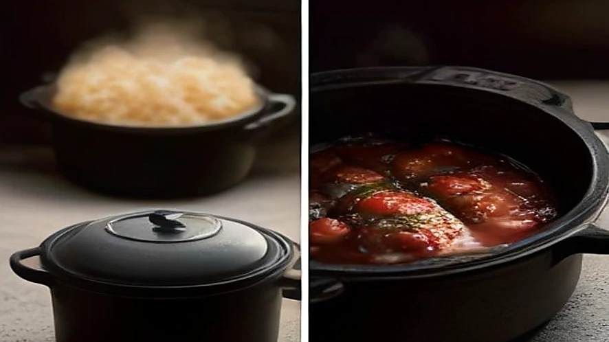 diagram comparing heat transfer in Dutch oven and slow cooker