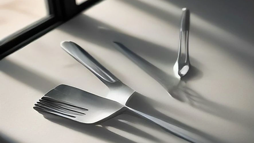 metal tongs holding roasted vegetable next to fork and spoon on kitchen surface