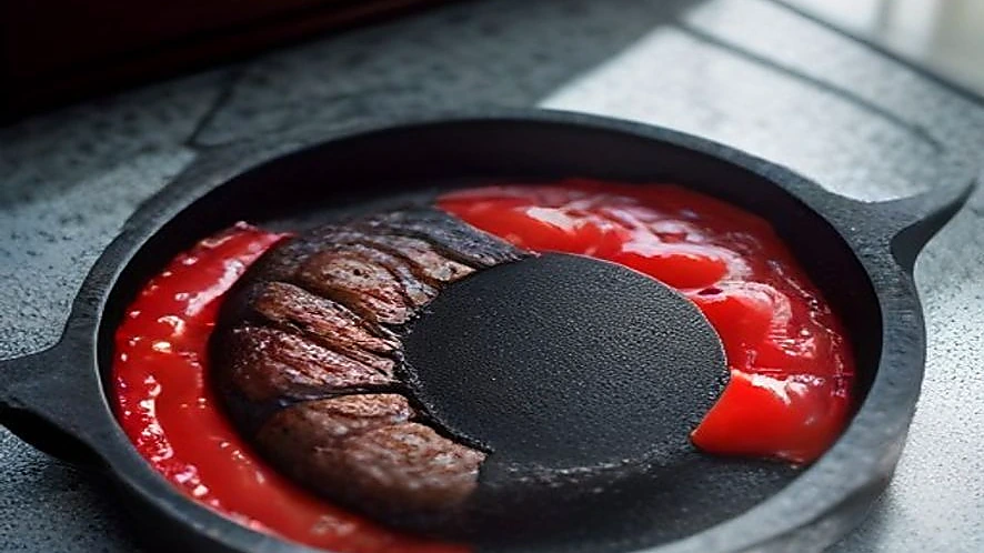 Silicone oven mitt gripping a cast iron skillet handle securely