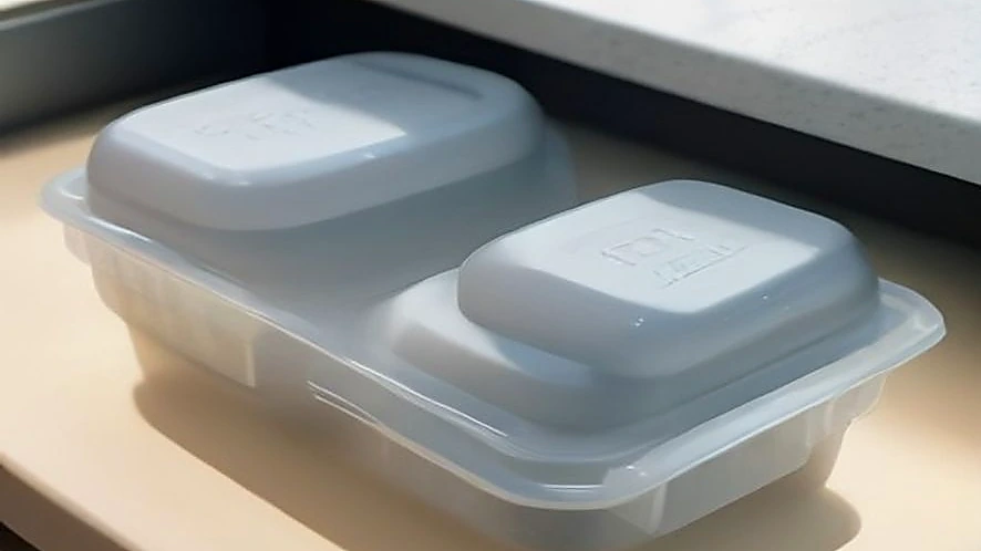 Stacked food storage containers demonstrating size and lid design differences