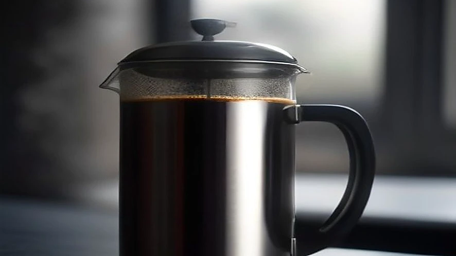 Double-walled stainless steel French press retaining heat