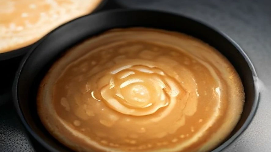Nonstick griddle pan surface with cooking pancake batter