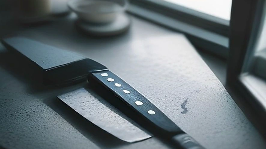 Knife sharpening angle guide showing 20 degrees for German knives