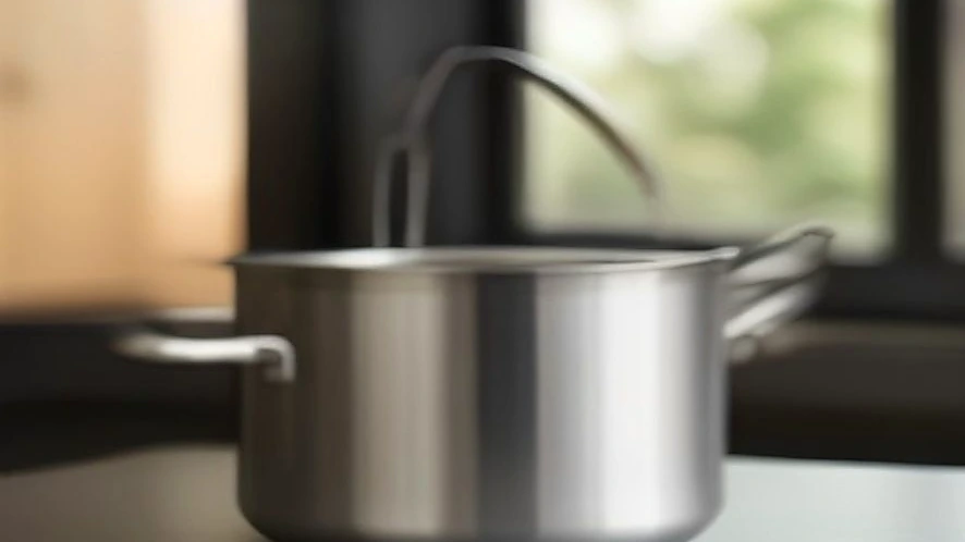 Tri-ply base of a stainless steel stock pot showing layers for heat conduction