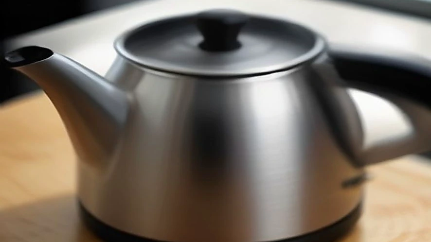 stainless steel kettle base on gas stove with visible flame