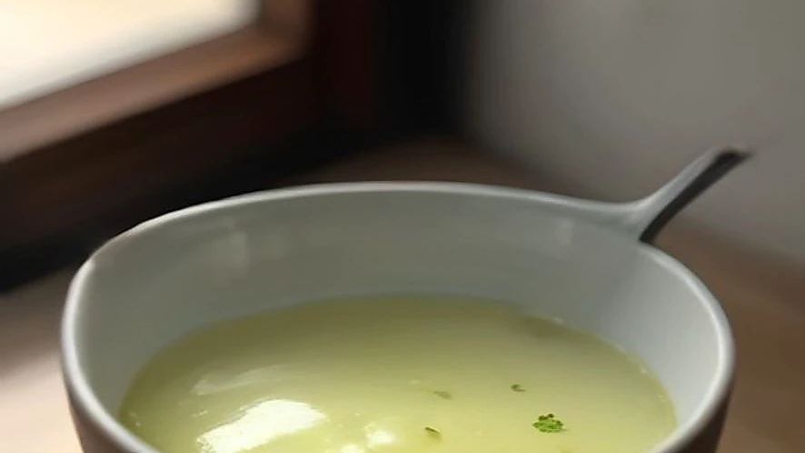 Soup ladle pouring liquid cleanly into a bowl