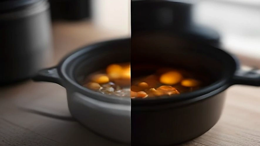Diagram of slow cooker heating element and pot showing how heat spreads