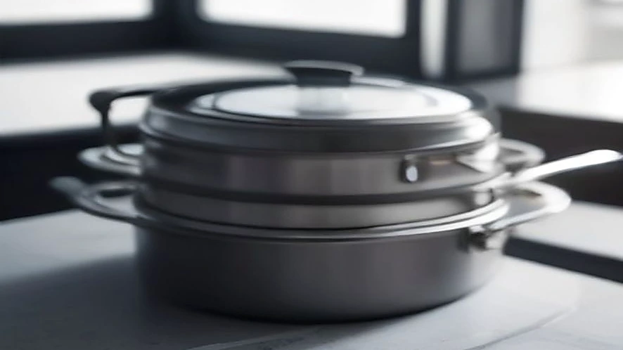 Cross section of a cookware base displaying its multi-layer metal construction