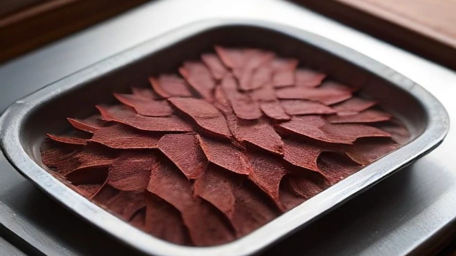 Fruit leather drying evenly on a stainless steel tray in a dehydrator