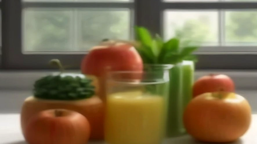Selection of different juicers with fresh produce on kitchen counter