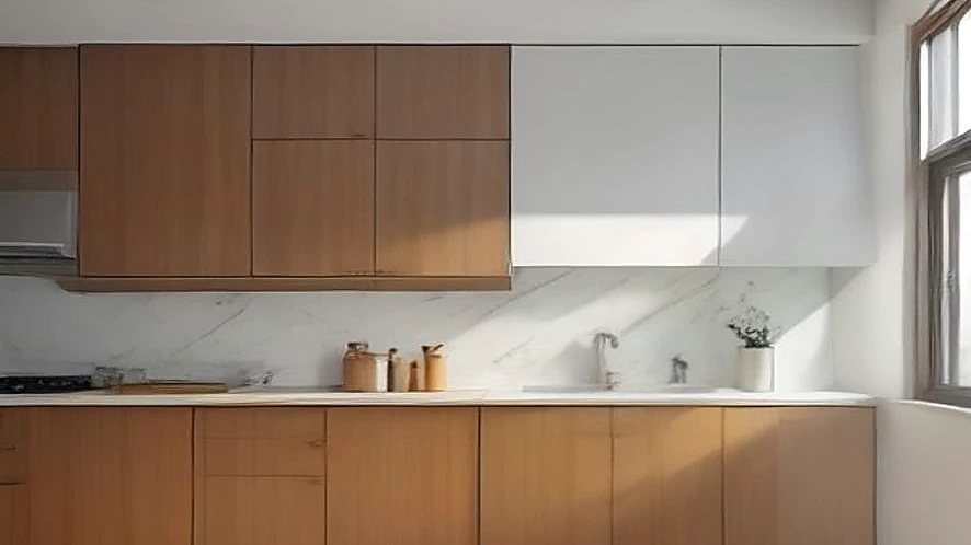 Various kitchen step stools near high cabinets