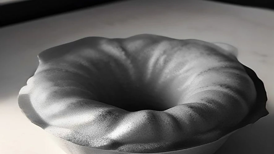 Detailed fluted ridges of a cast aluminum bundt pan with nonstick coating
