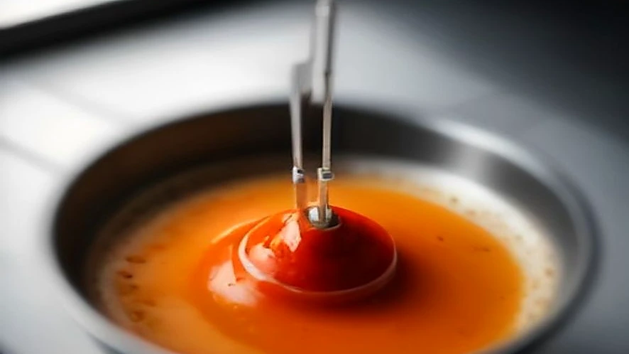 stainless steel marinade injector needle showing marinade dripping